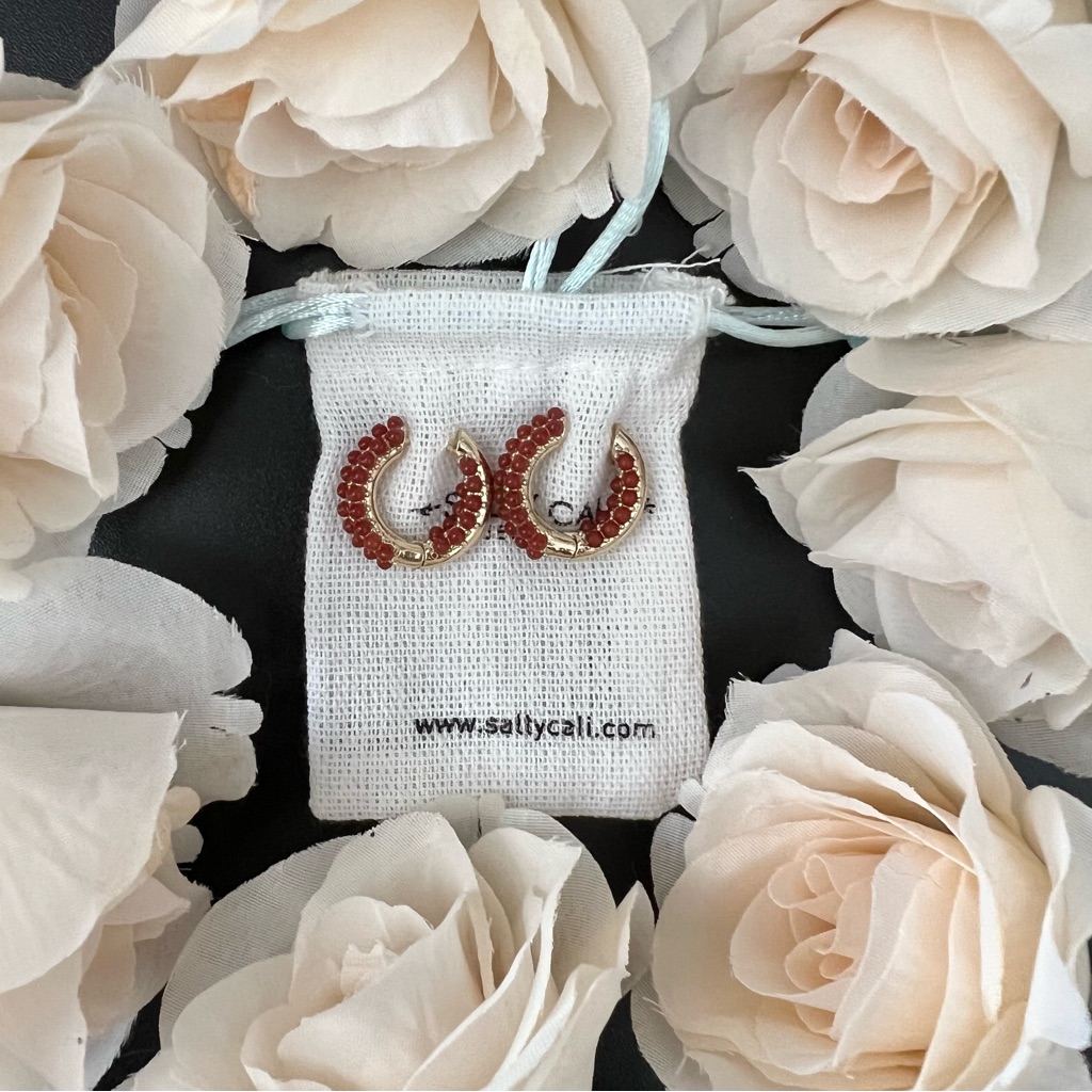 Salty Cali Red Beaded Hoop Earrings